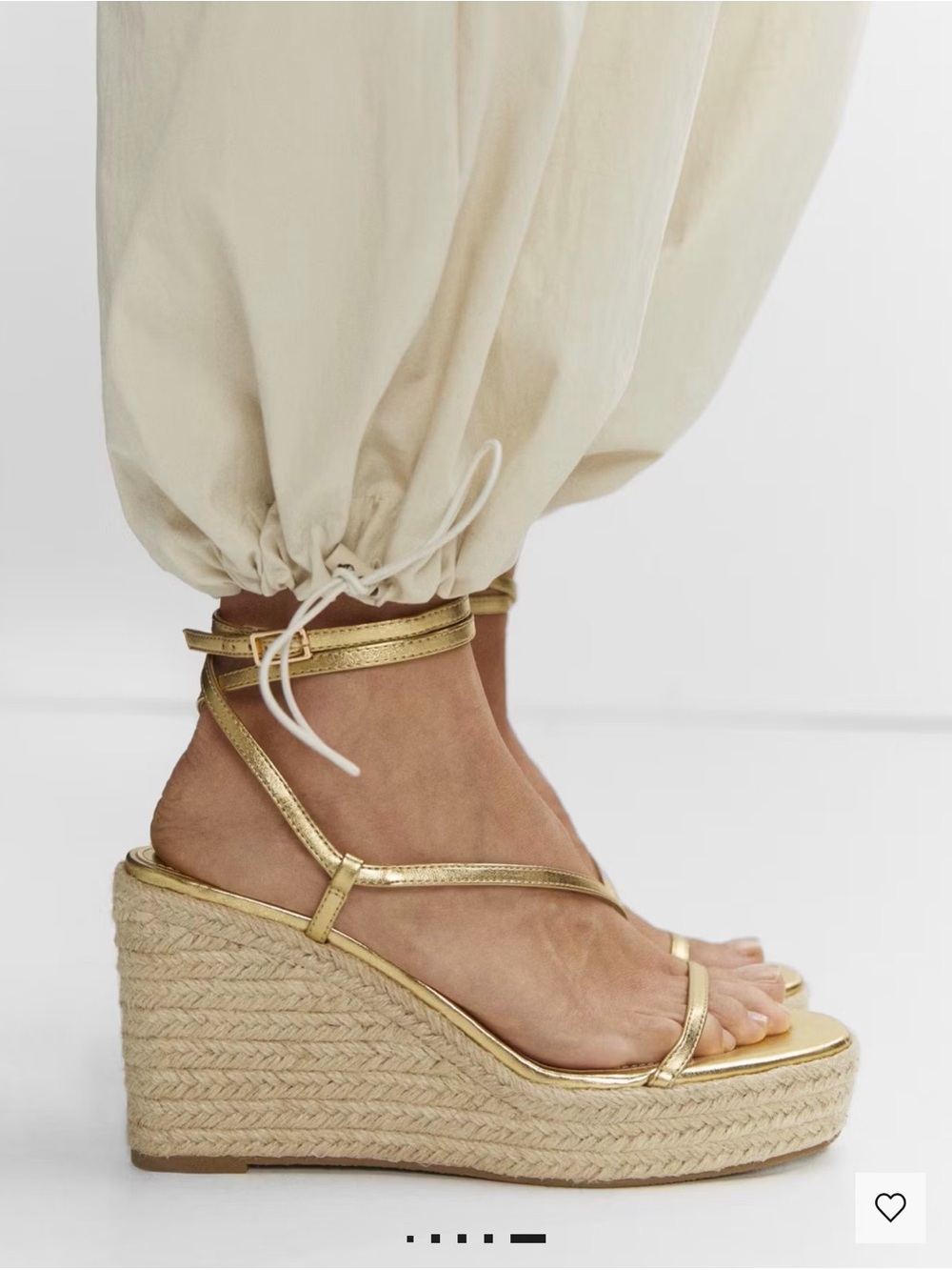 MANGO Gold Espadrille Wedge Sandals with Ankle Wrap